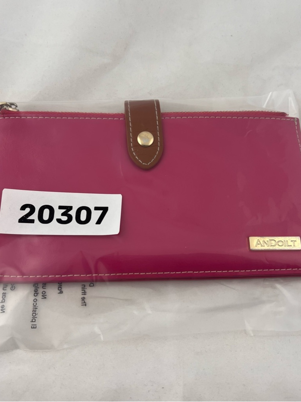 Pink Leather Zip Wallet with Brown Snap Tab - Picture 5 of 5